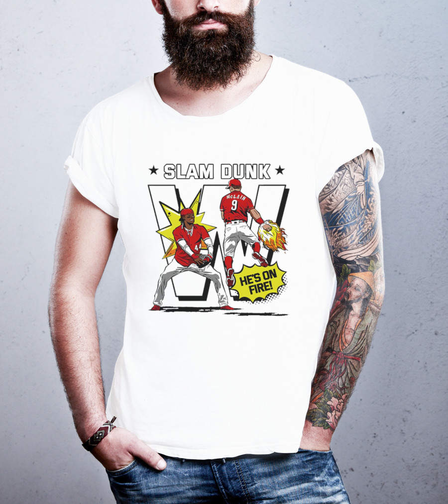 Slam Dunk Cincinnati Reds Elly De La Cruz And Matt McLain He’s On Fire T-Shirt