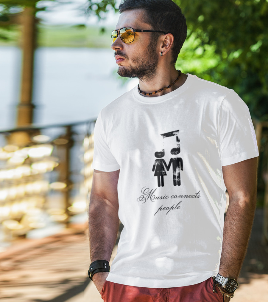 Slechthart Music Connects People Robot And Teddy Bear Illustration T-Shirt