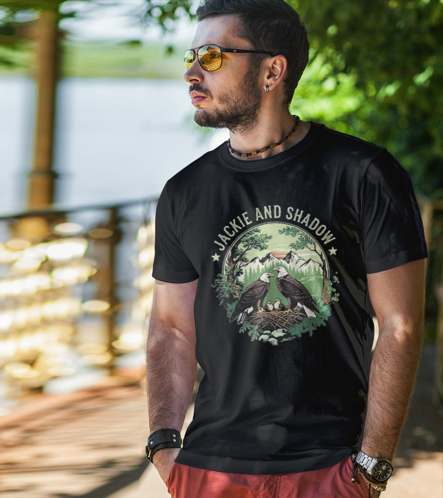 Jackie And Shadow Bald Eagle Family Nesting Scene With Mountain And Forest Background T-Shirt