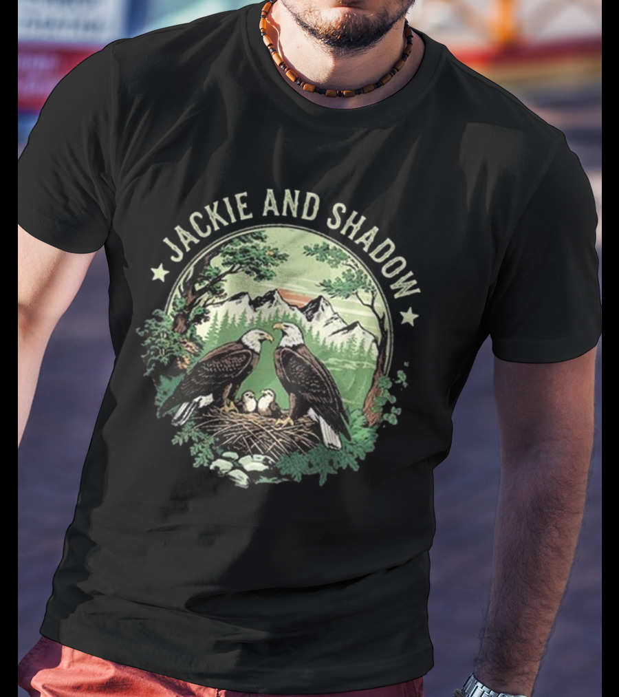 Jackie And Shadow Bald Eagle Family Nesting Scene With Mountain And Forest Background T-Shirt