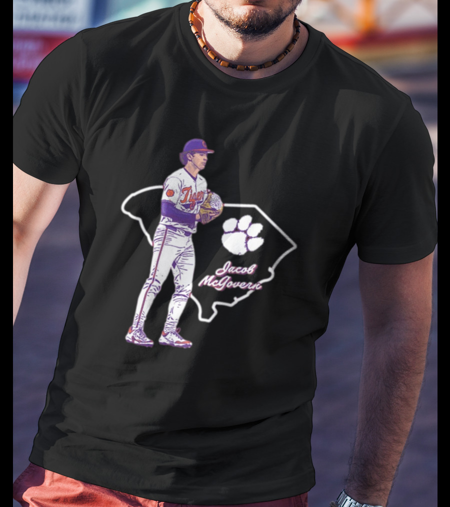 Jacob McGovern Clemson Tigers Baseball Hometown Hero NCAA 2025 South Carolina Outline Paw T-Shirt