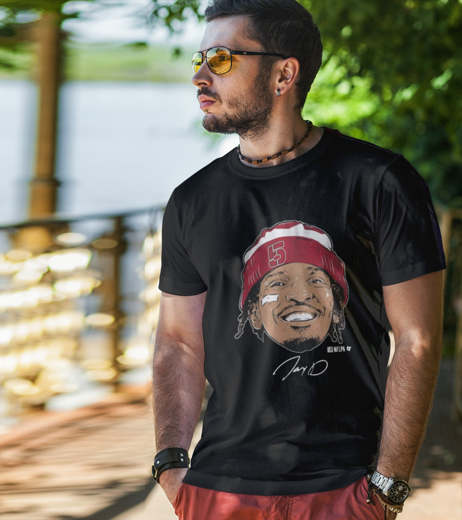 Jayden Daniels Face Bandage With Number 5 Signature T-Shirt