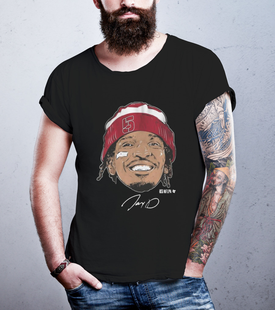 Jayden Daniels Face Bandage With Number 5 Signature T-Shirt