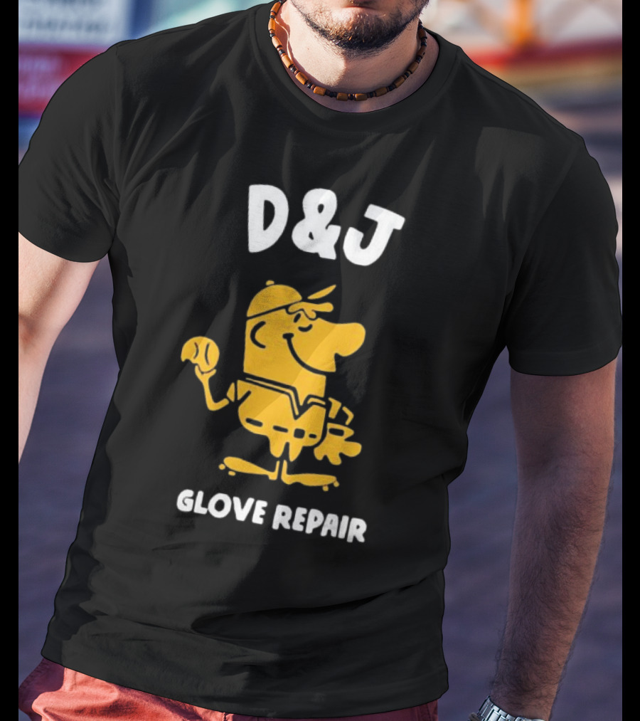 D&J Glove Repair Baseball Character With Cap And Ball T-Shirt