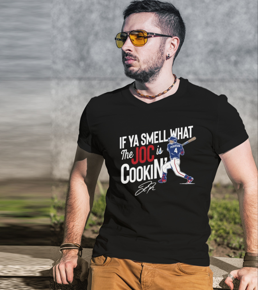 Joc Pederson If Ya Smell What The Joc Is Cookin Baseball Batting Stance T-Shirt