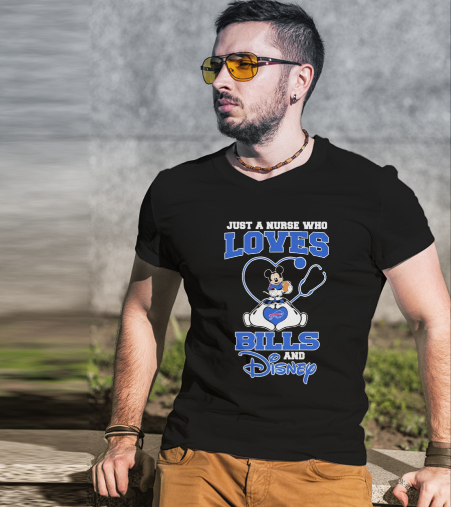 Just A Nurse Who Loves Buffalo Bills Mickey Mouse Disney Stethoscope T-Shirt