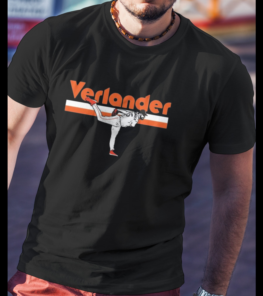 Verlander Pitcher Pose San Francisco 35 Orange White Baseball T-Shirt