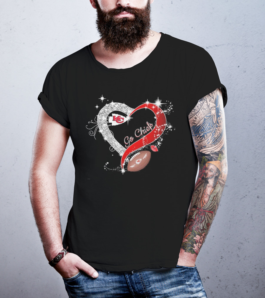 Kansas City Chiefs Heart Shape Football Go Chiefs T-Shirt
