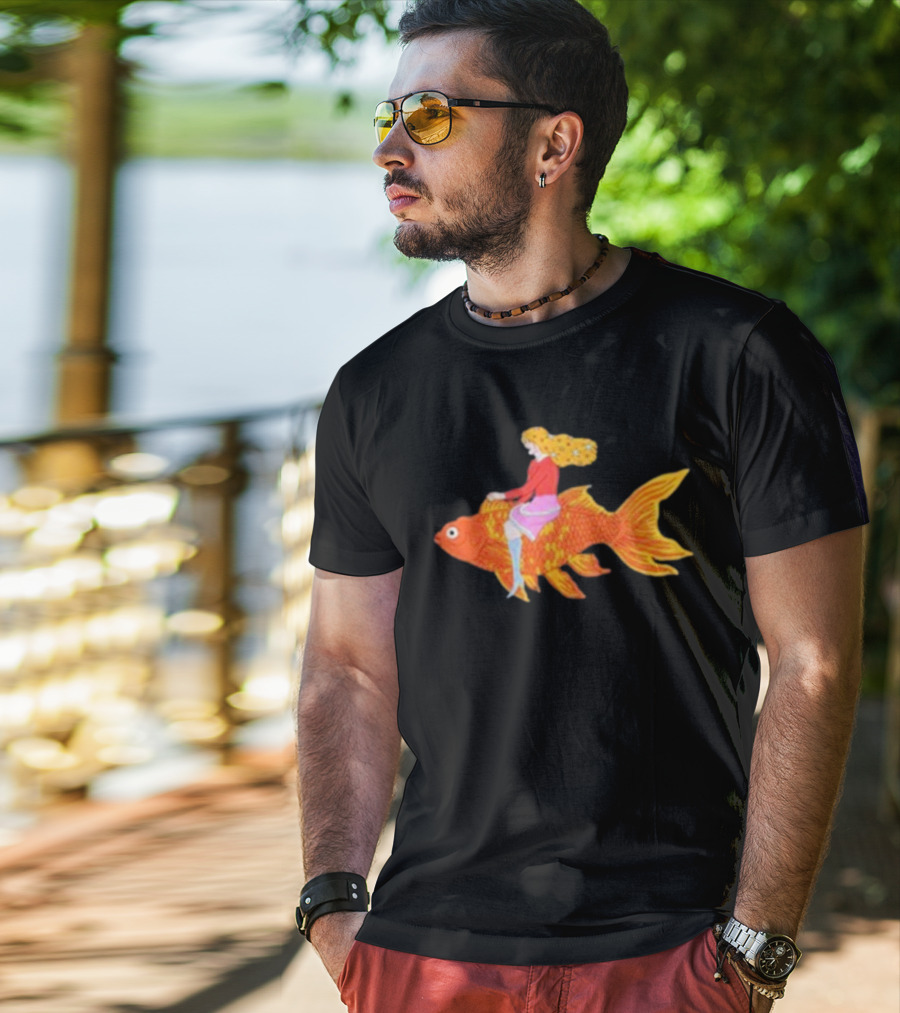 Kate Bollinger Riding A Goldfish In A Whimsical Style T-Shirt