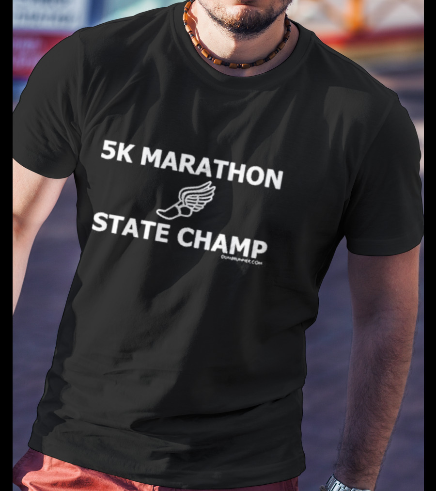 5k Marathon State Champ Winged Shoe Logo T-Shirt