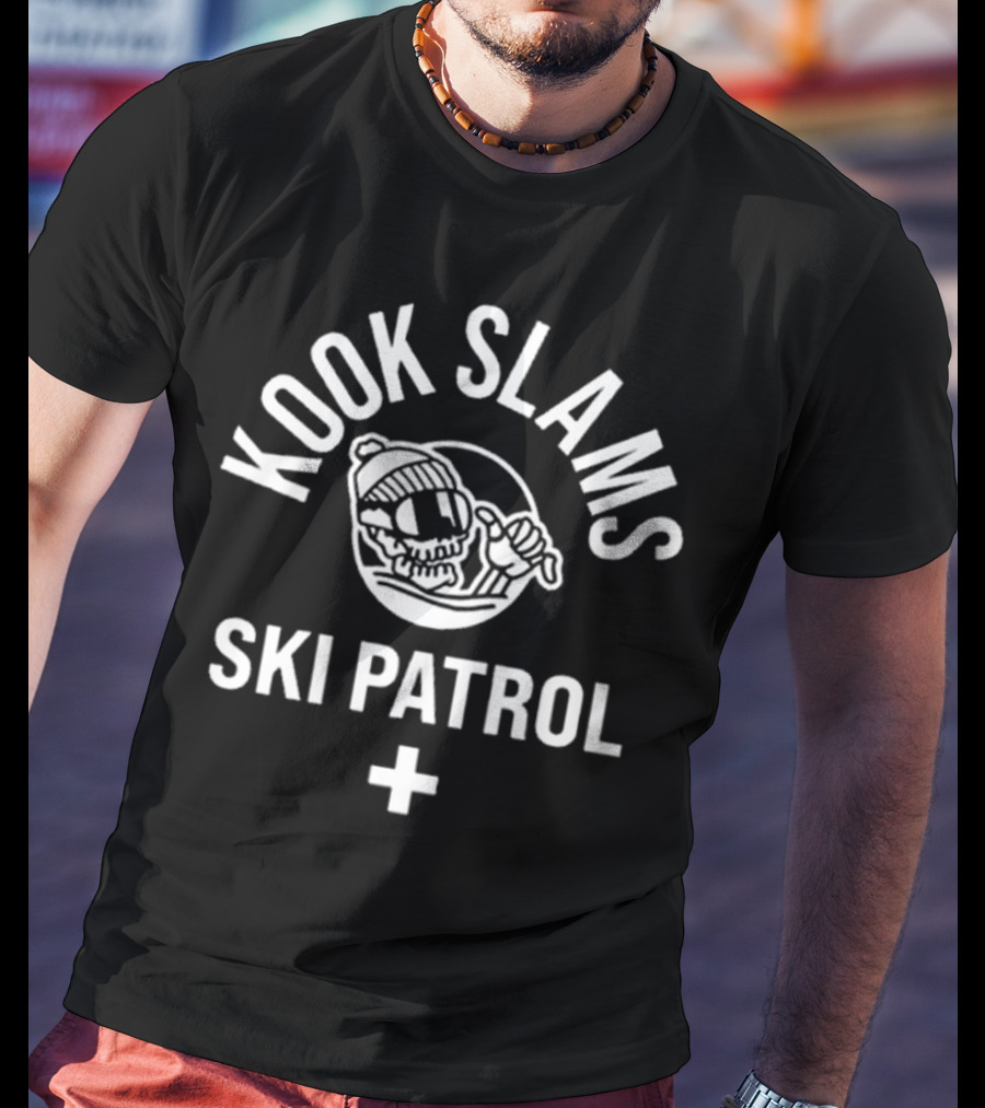 Kook Slams Ski Patrol Skeleton With Snow Goggles And Beanie T-Shirt