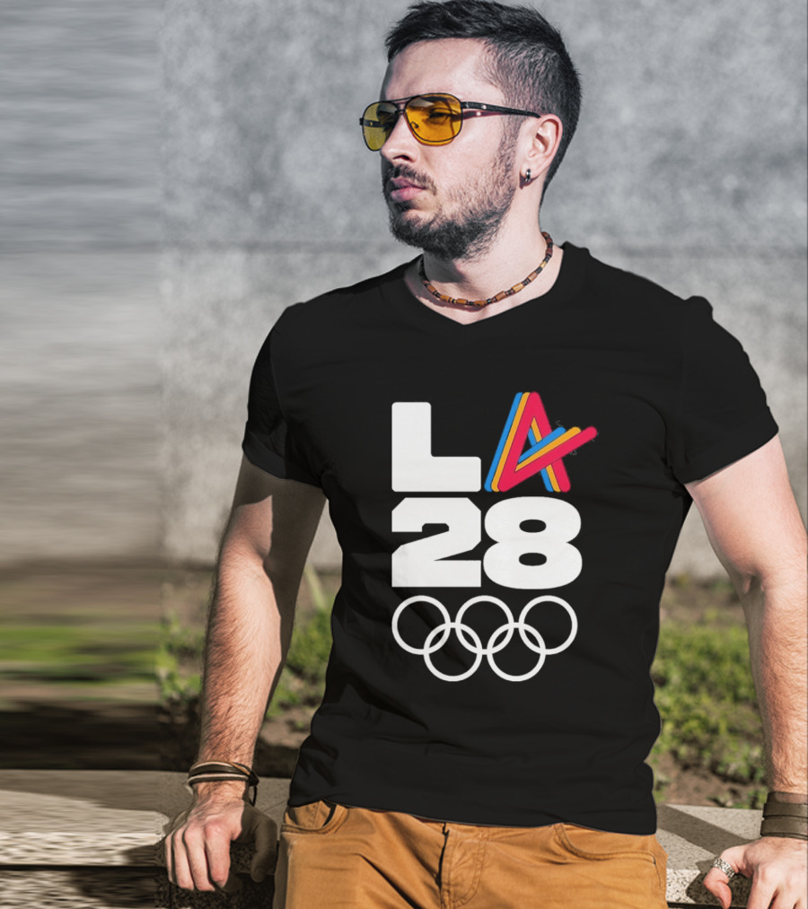 LA 2028 Olympics Multicolor Logo With Rings T-Shirt