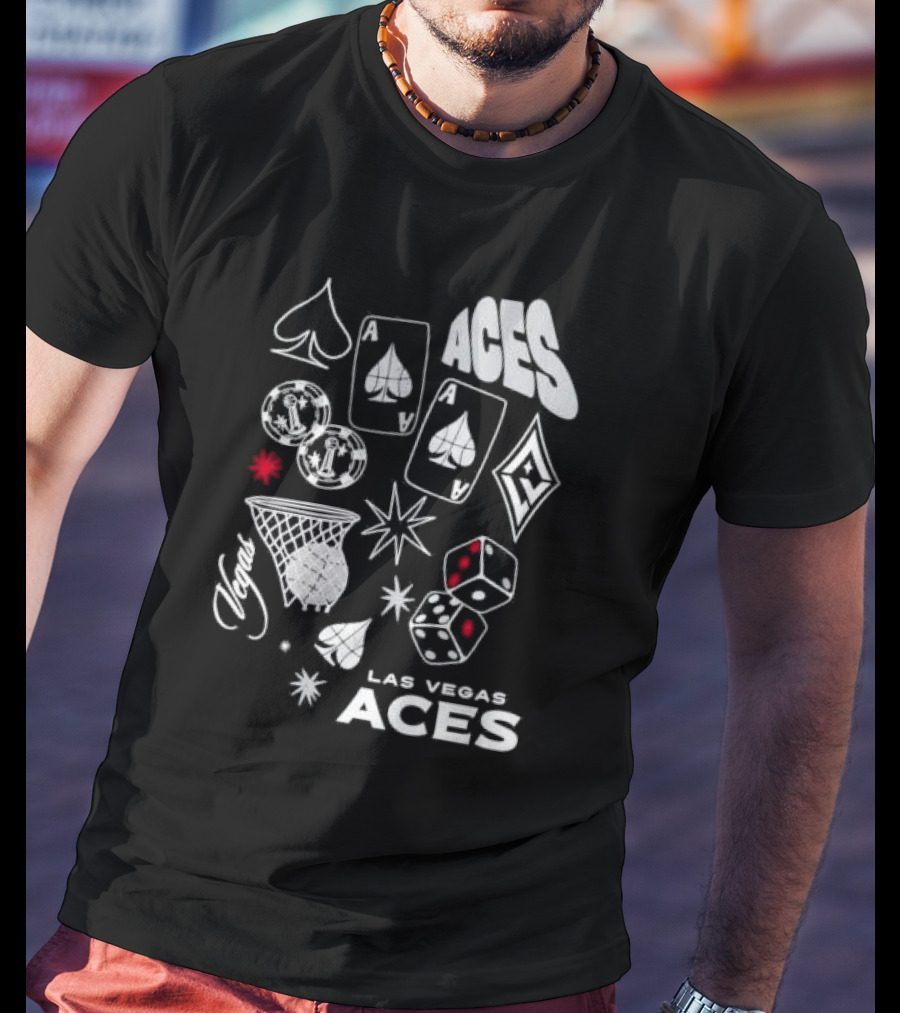 Las Vegas Aces Playing Cards Dice Basketball Hoop Casino Elements T-Shirt