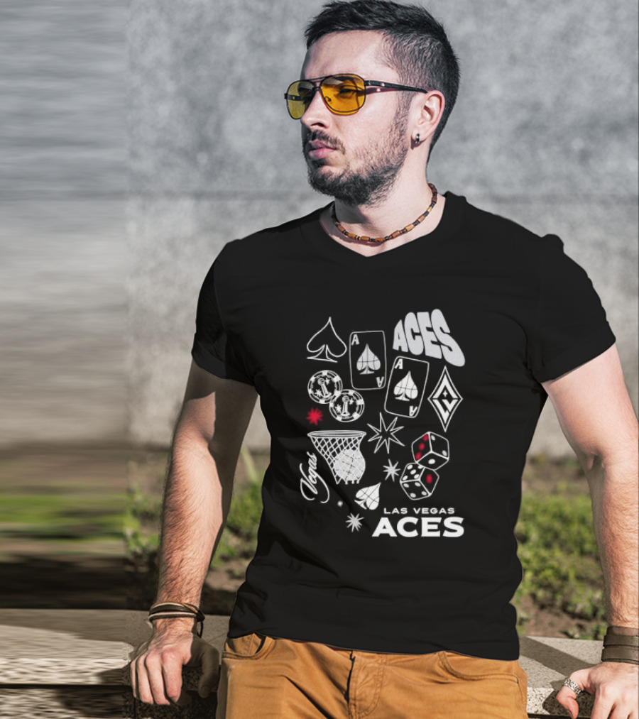 Las Vegas Aces Playing Cards Dice Basketball Hoop Casino Elements T-Shirt