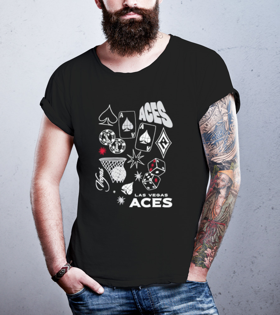 Las Vegas Aces Playing Cards Dice Basketball Hoop Casino Elements T-Shirt