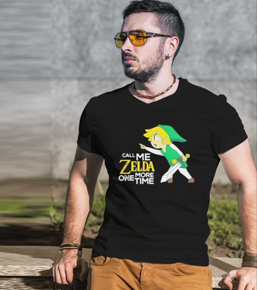 Call Me Zelda One More Time With Green-Capped Blonde Sword Character T-Shirt