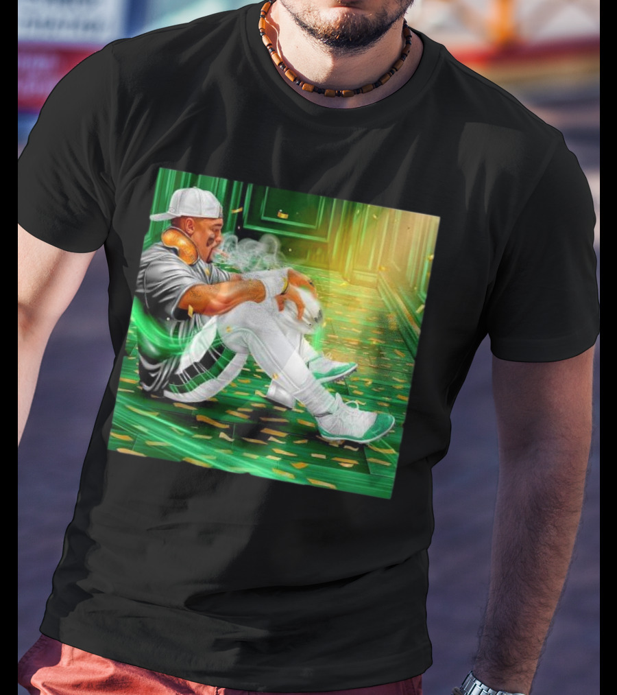 Legendary Jalen Hurts Smoking Cigar MVP Champs Celebration Green Aura T-Shirt