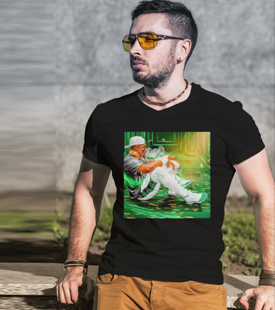 Legendary Jalen Hurts Smoking Cigar MVP Champs Celebration Green Aura T-Shirt