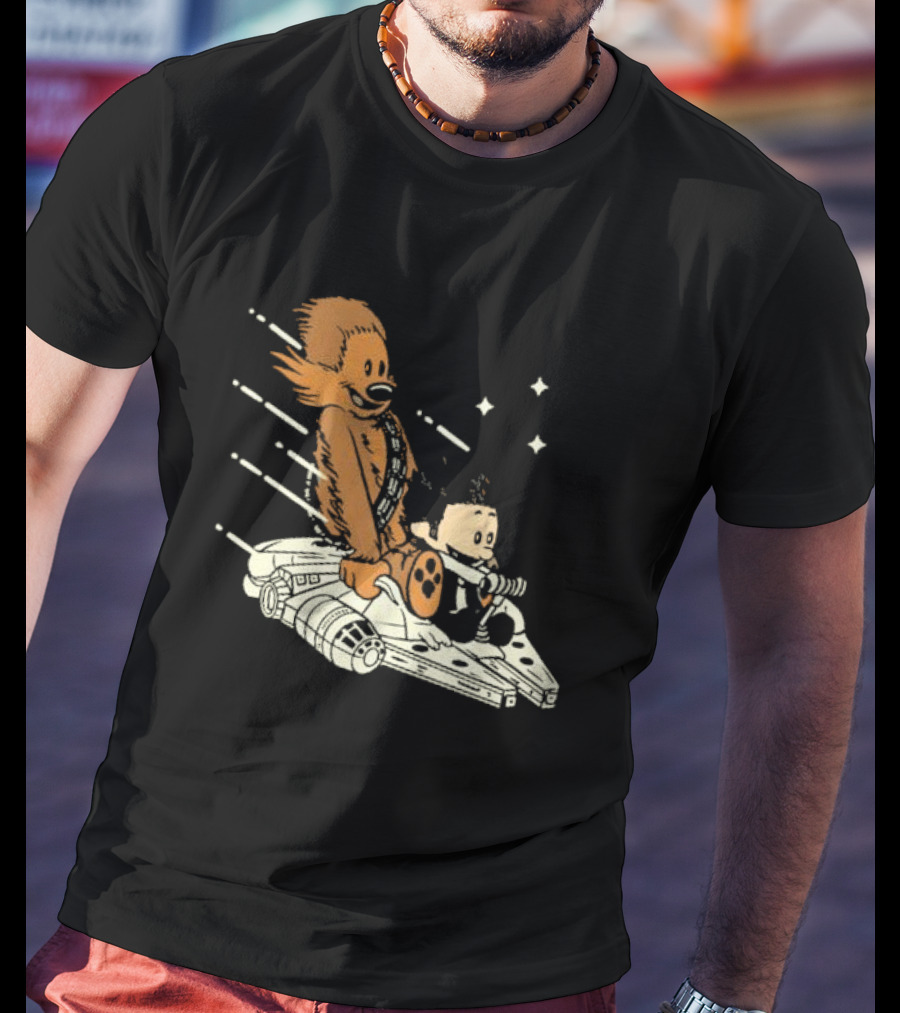 Less Than 12 Parsecs Chewbacca And Calvin Style Space Adventure T-Shirt