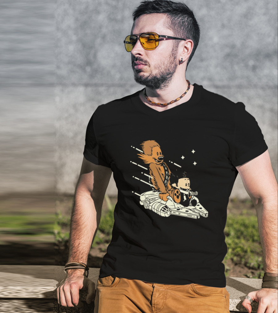 Less Than 12 Parsecs Chewbacca And Calvin Style Space Adventure T-Shirt