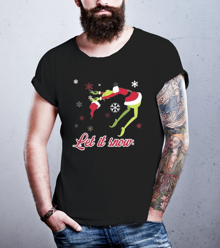 Let It Snow How The Grinch Stole Christmas Santa Hat Snowflakes T-Shirt