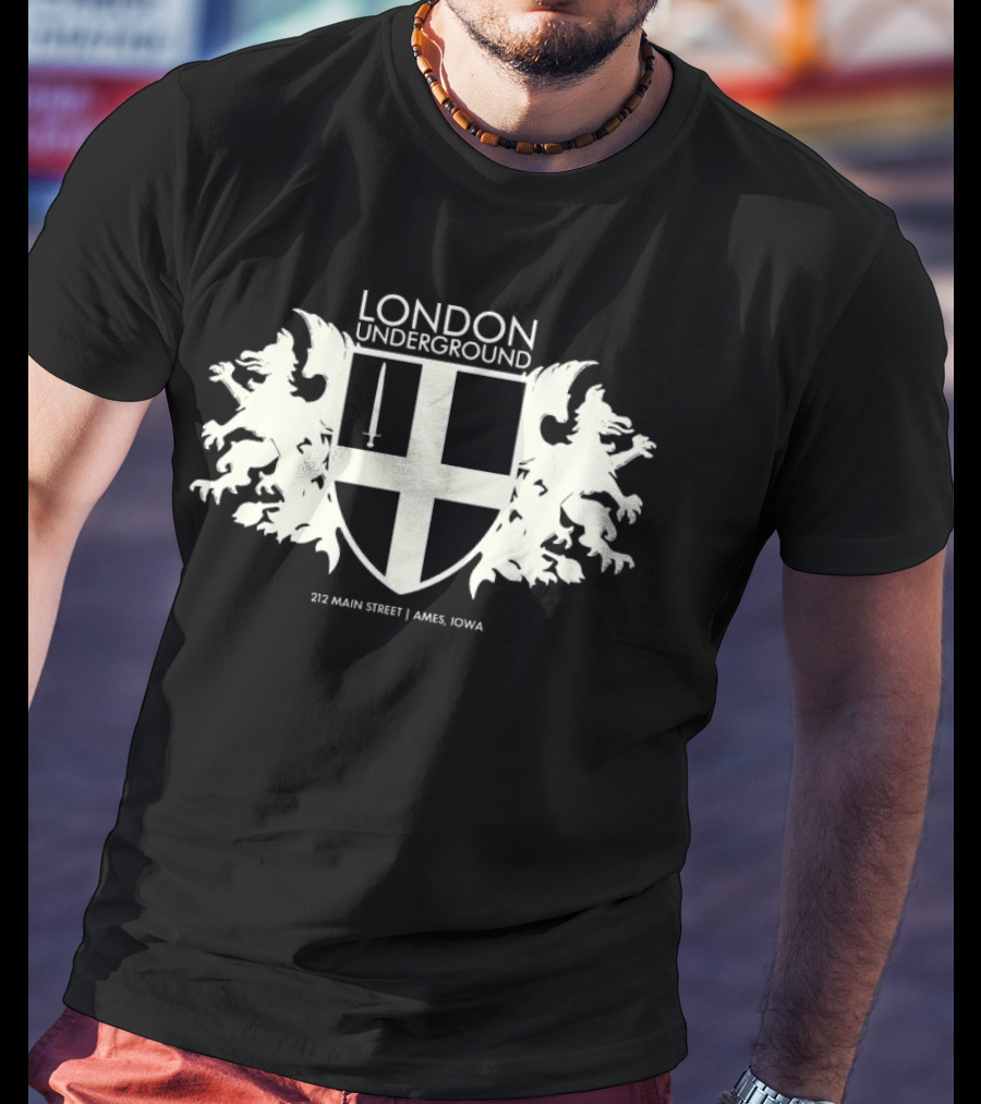 London Underground 232 Main Street Ames Iowa Heraldic Crest Design T-Shirt