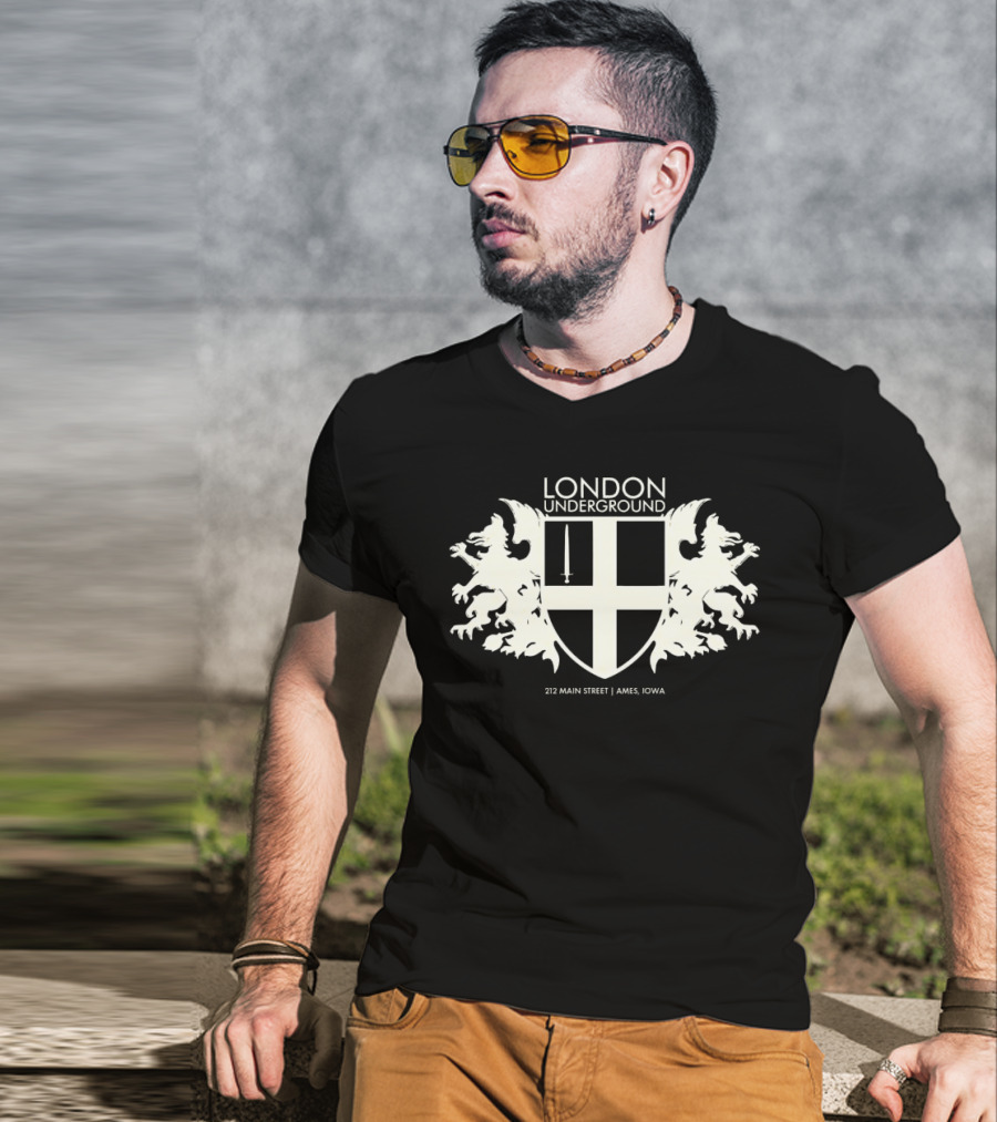 London Underground 232 Main Street Ames Iowa Heraldic Crest Design T-Shirt