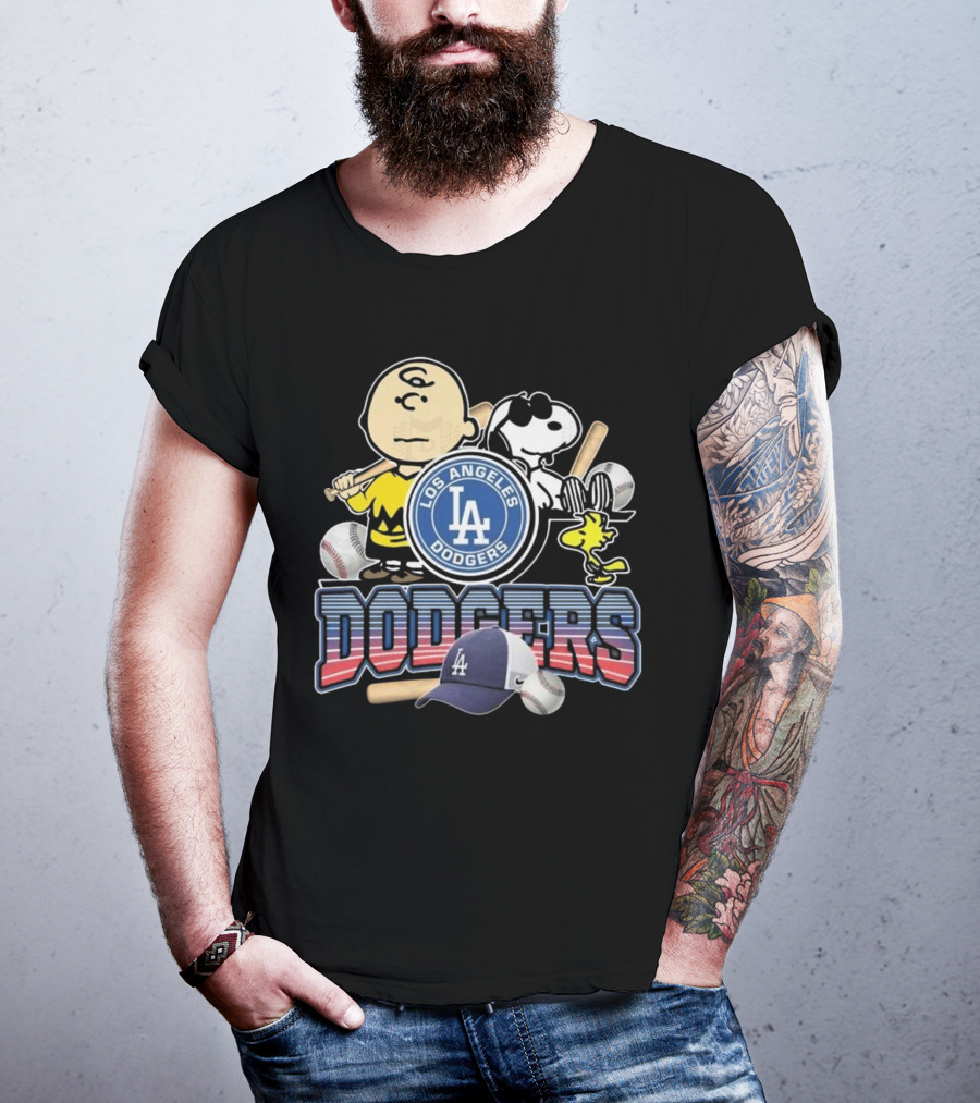 Los Angeles Dodgers Peanuts 2025 Charlie Brown Snoopy Woodstock Baseball Cap T-Shirt