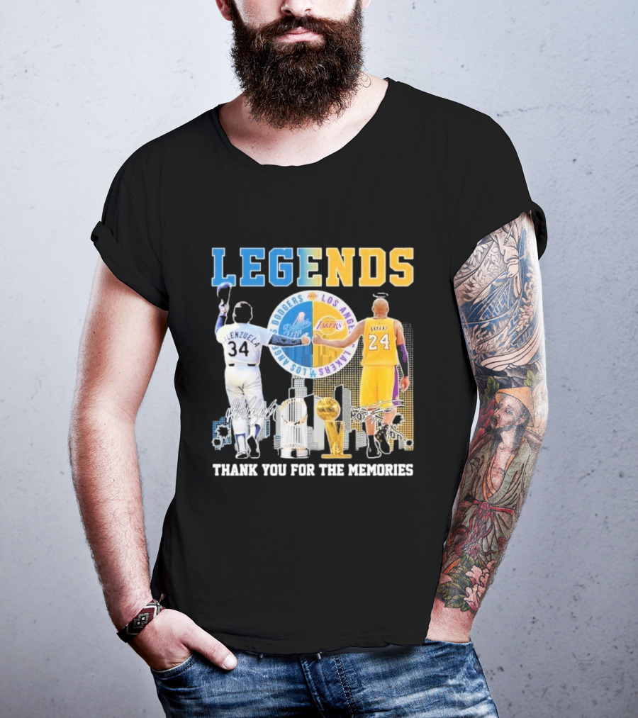 Los Angeles Legends Dodgers Valenzuela Lakers Bryant Thank You For The Memories T-Shirt