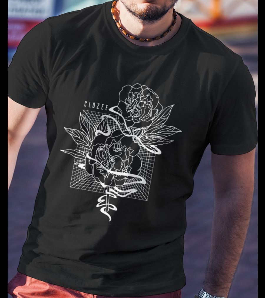 Lsdream Clozee Rose Noir Clozee Botanical Geometric Art T-Shirt