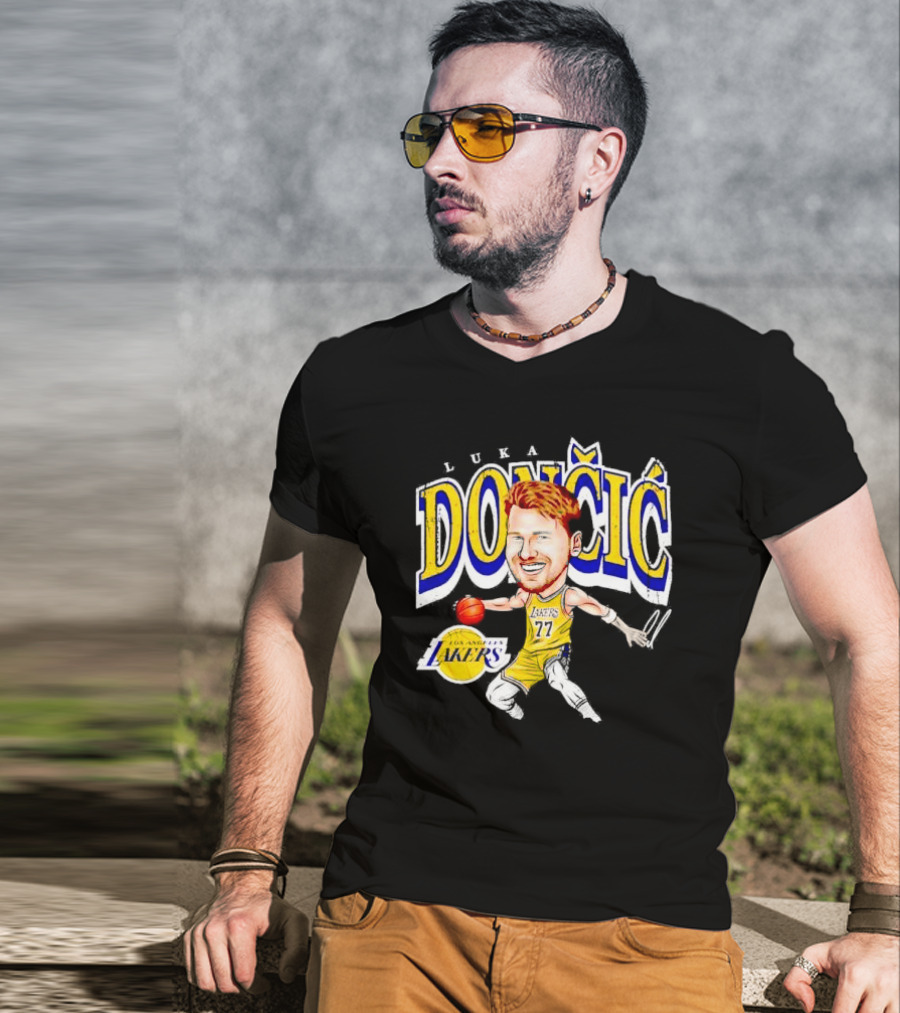 Luka Doncic Los Angeles Lakers Cartoon Lakers Logo T-Shirt