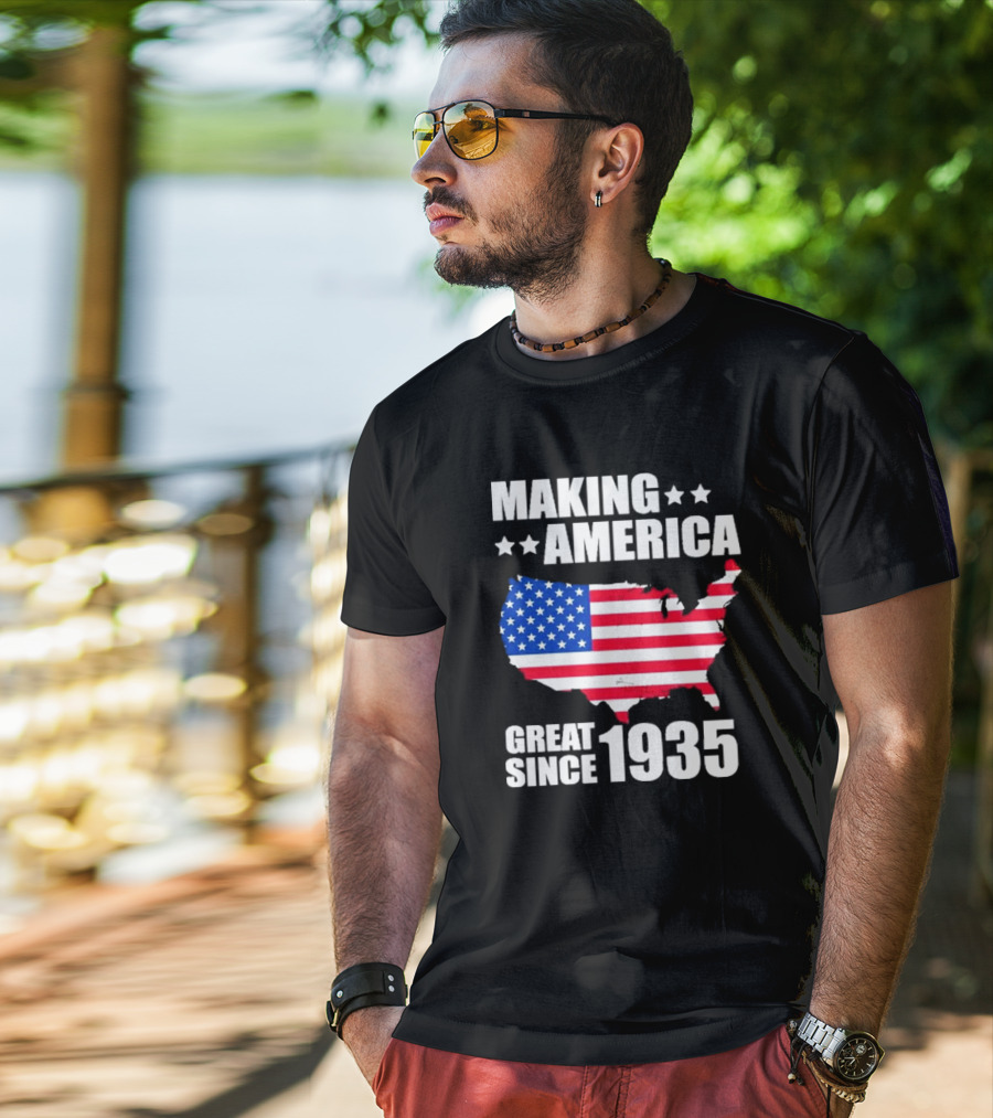 Making America Great Since 1935 USA Flag Map Stars T-Shirt