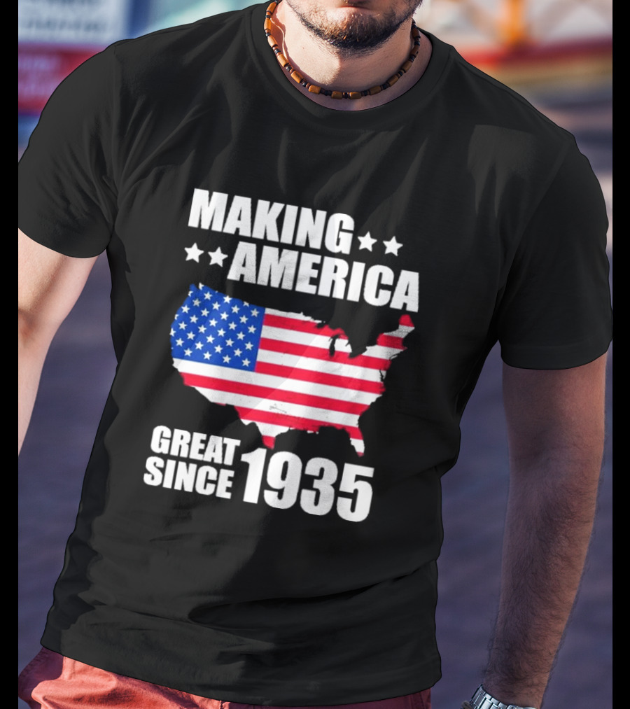 Making America Great Since 1935 USA Flag Map Stars T-Shirt