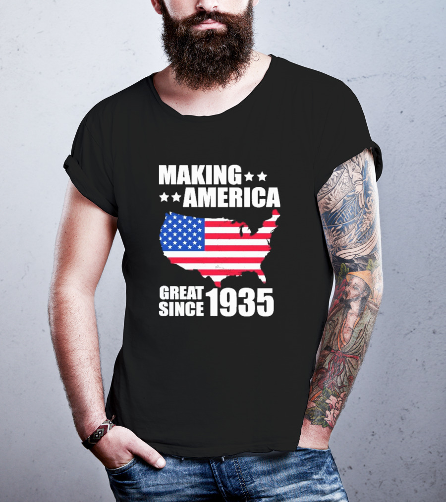 Making America Great Since 1935 USA Flag Map Stars T-Shirt