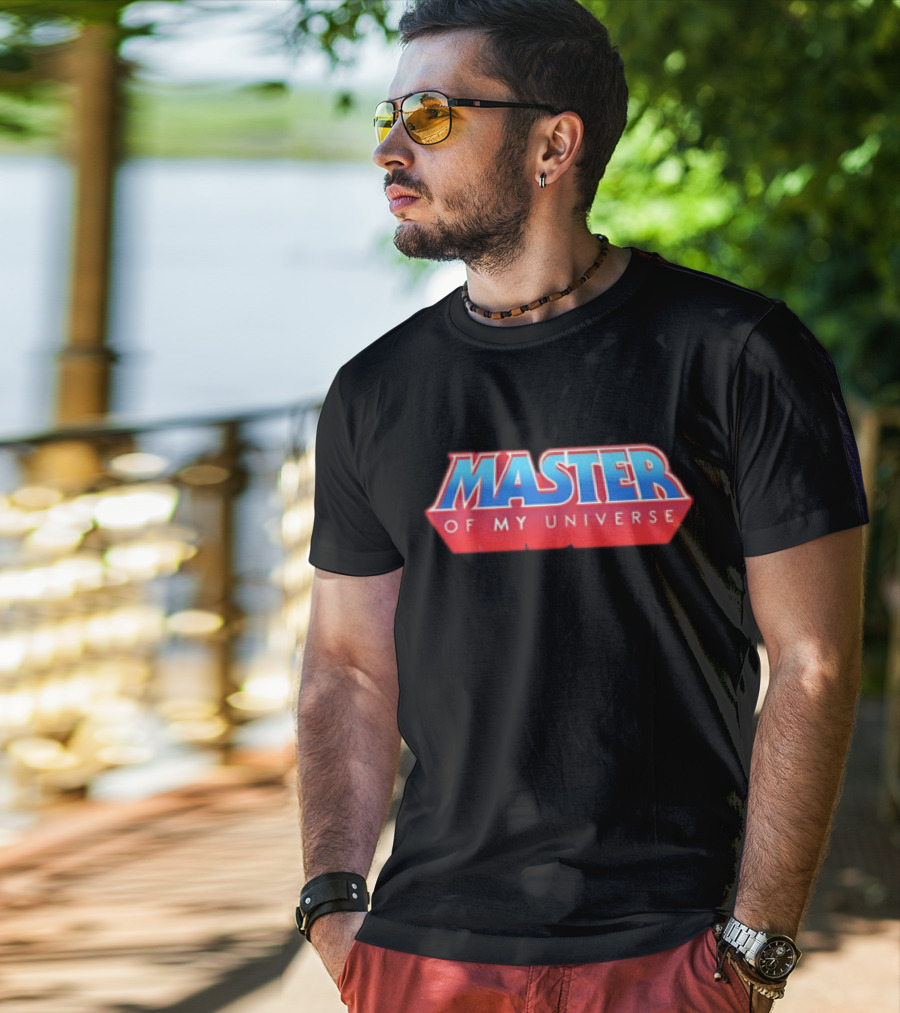 Master Of My Universe Retro Red And Blue Text T-Shirt