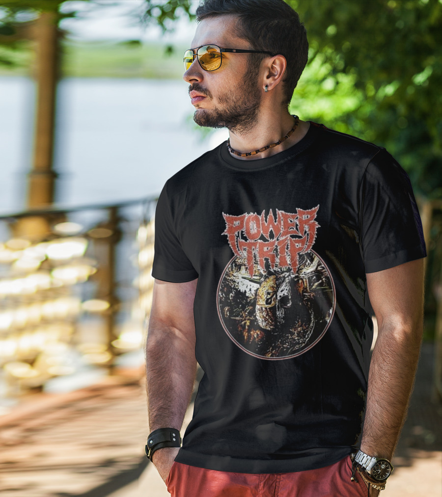 Power Trip Manifest Decimation Saw Blade Skull Circle T-Shirt