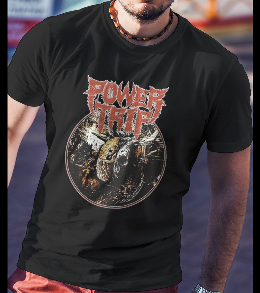 Power Trip Manifest Decimation Saw Blade Skull Circle T-Shirt