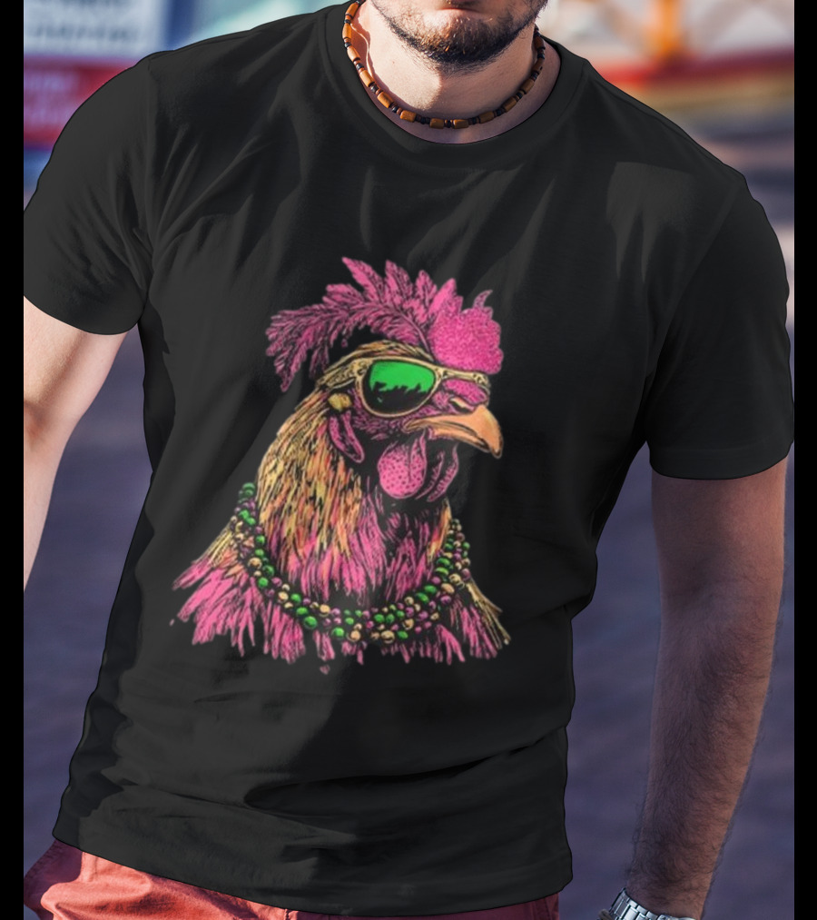 Mardi Gras Chicken Beads And Sunglasses Vibrant Rooster T-Shirt