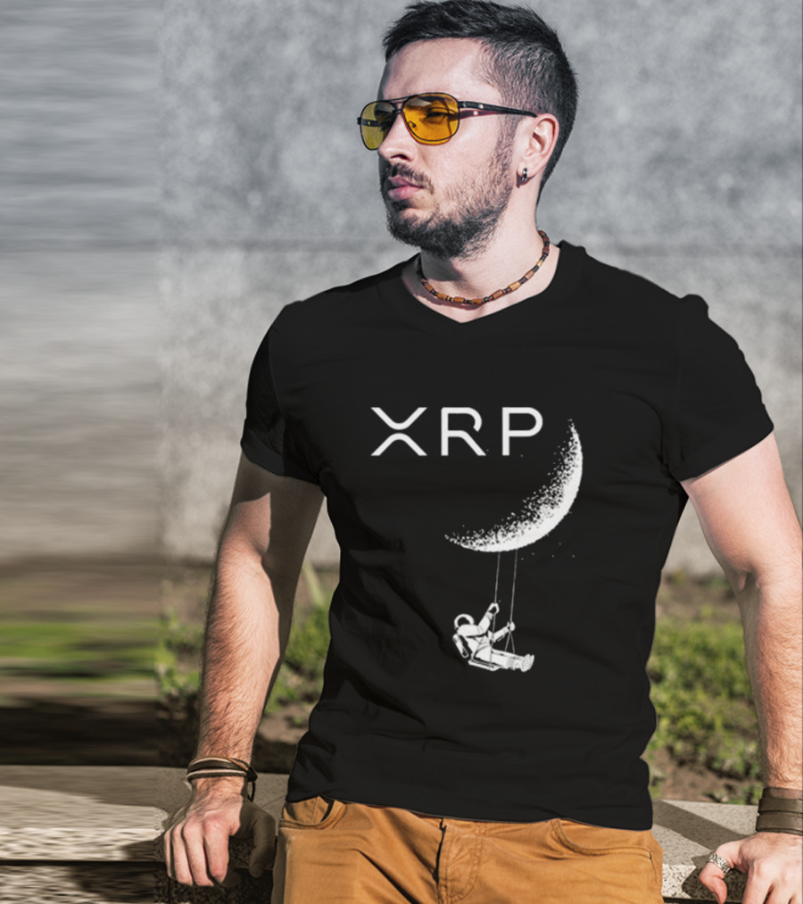 XRP Crypto Astronaut Swinging On Moon T-Shirt