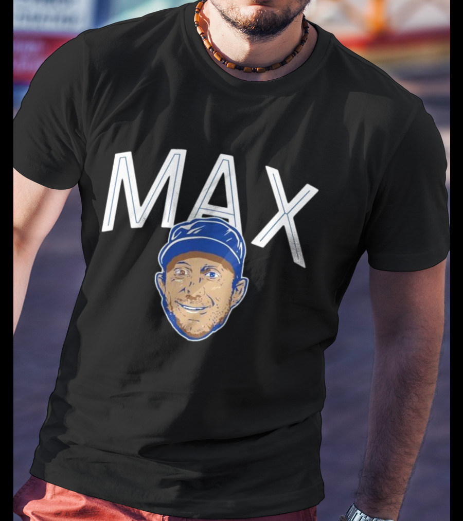 MAX Scherzer Blue Cap Smiling Face Illustration T-Shirt
