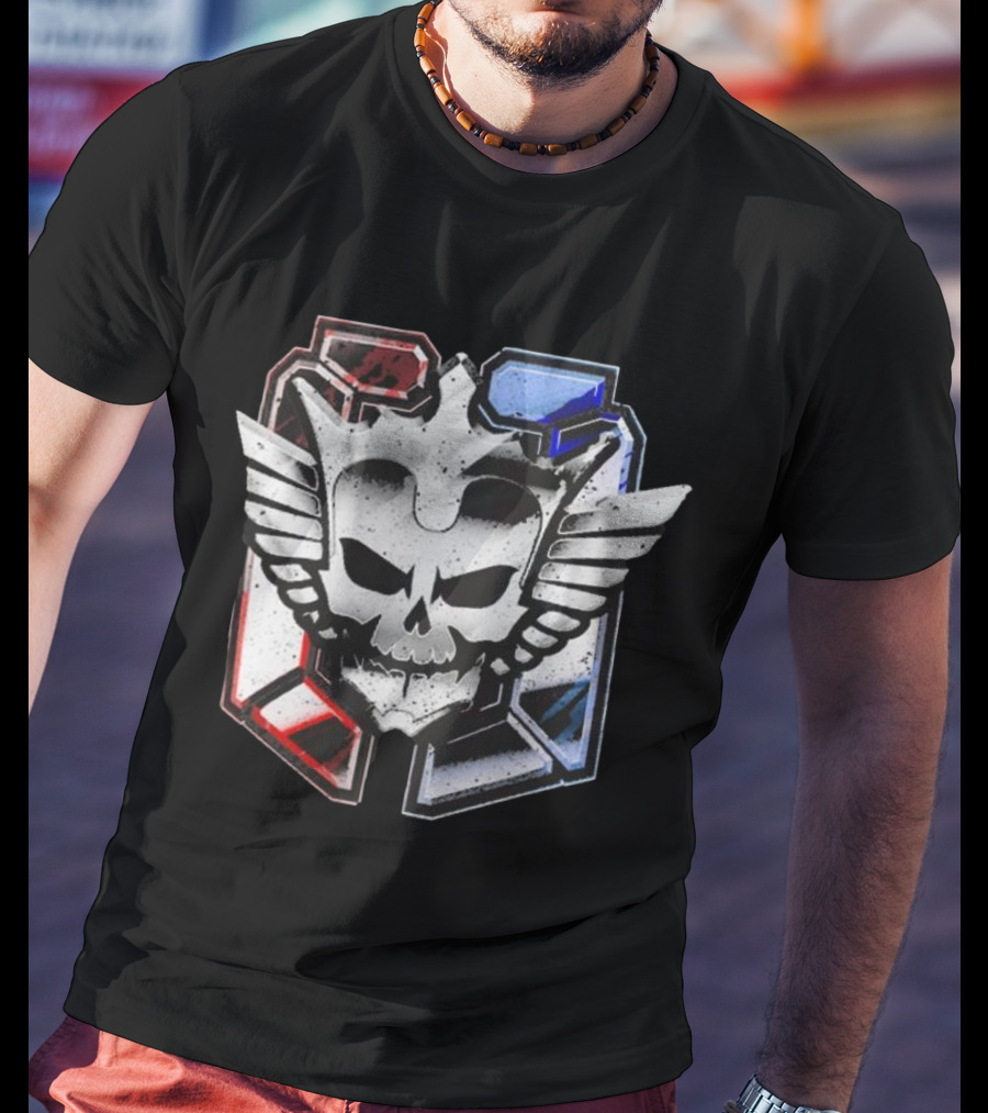 Cody Rhodes Captain Badge Black Skull Wings Red Blue White T-Shirt