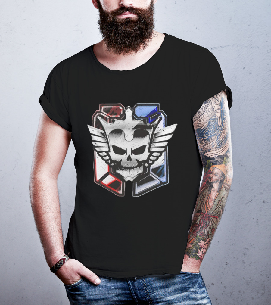 Cody Rhodes Captain Badge Black Skull Wings Red Blue White T-Shirt