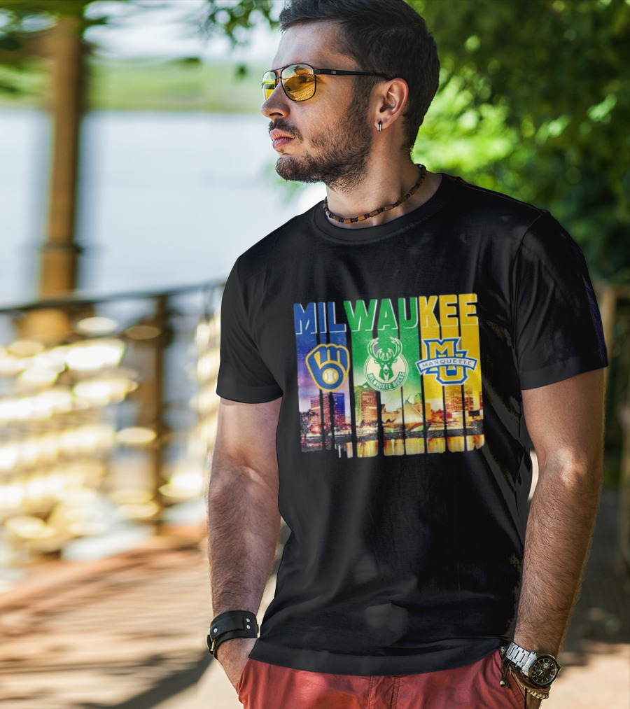 Milwaukee Brewers Bucks Marquette City Skyline Theme T-Shirt