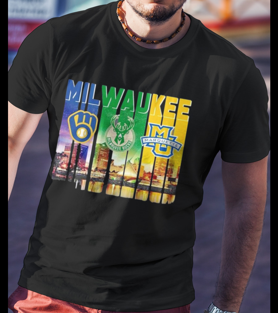 Milwaukee Brewers Bucks Marquette City Skyline Theme T-Shirt