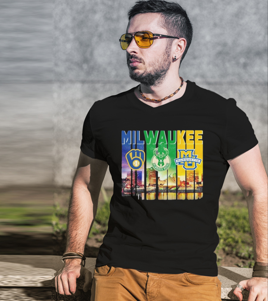 Milwaukee Brewers Bucks Marquette City Skyline Theme T-Shirt