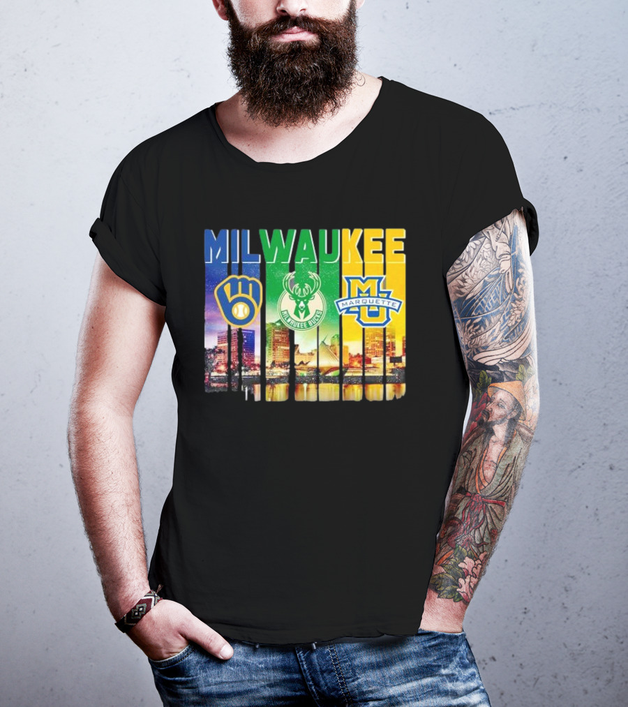 Milwaukee Brewers Bucks Marquette City Skyline Theme T-Shirt