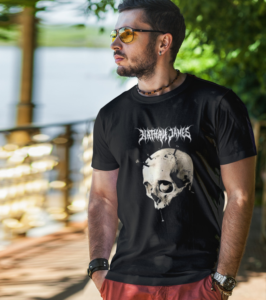 Nathan James Skull With Nails And Textured Background T-Shirt