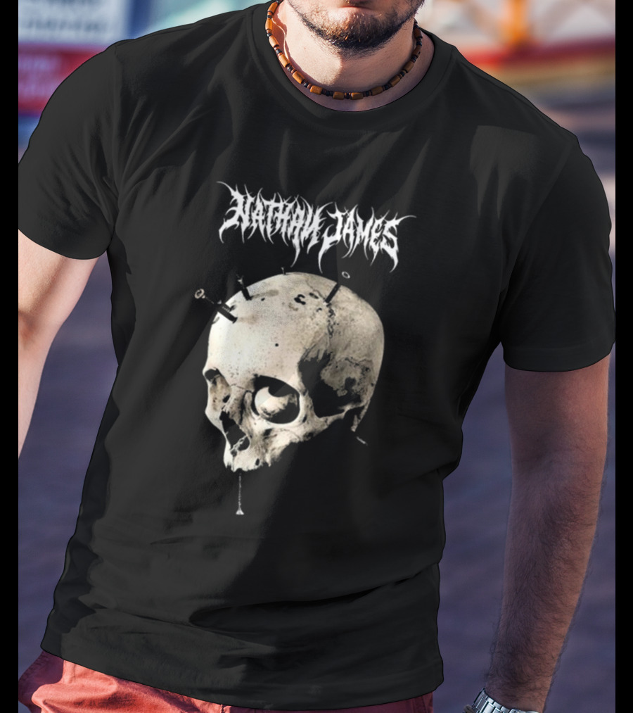 Nathan James Skull With Nails And Textured Background T-Shirt