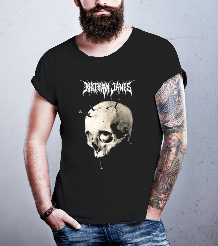 Nathan James Skull With Nails And Textured Background T-Shirt