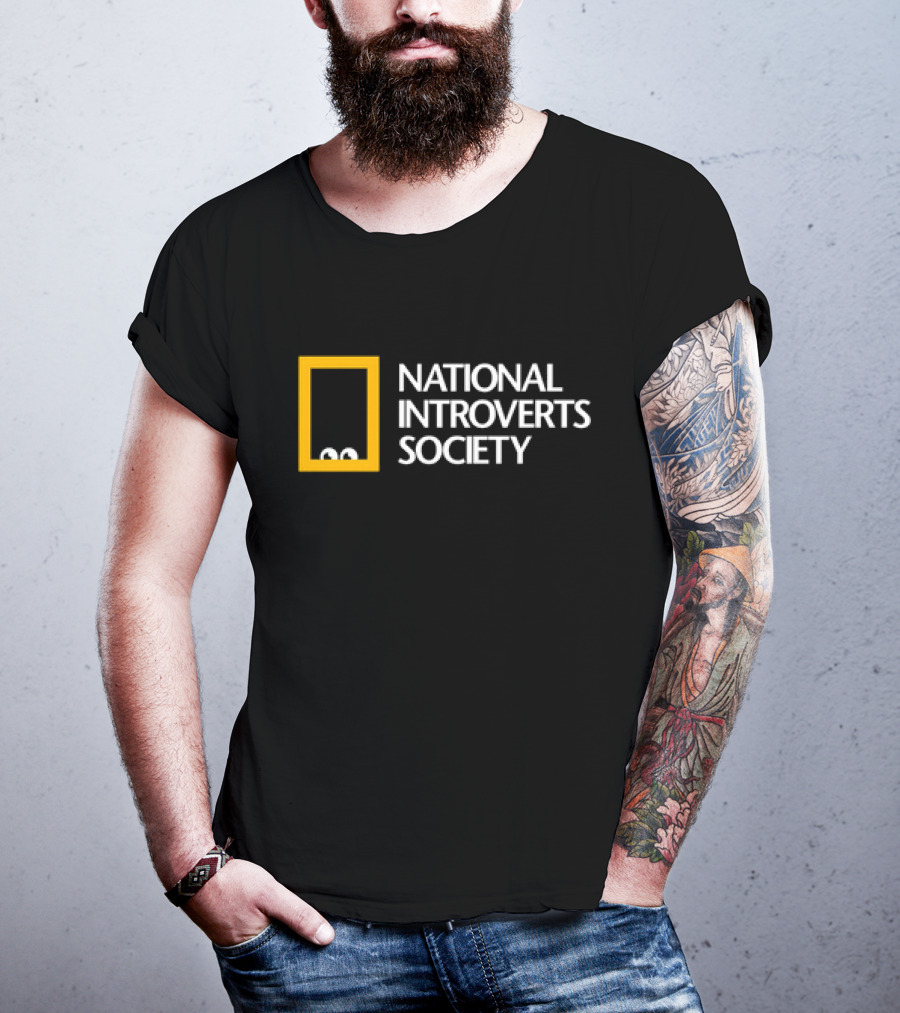 National Introverts Society Humor Featuring Iconic Yellow Frame And Peeking Eyes T-Shirt